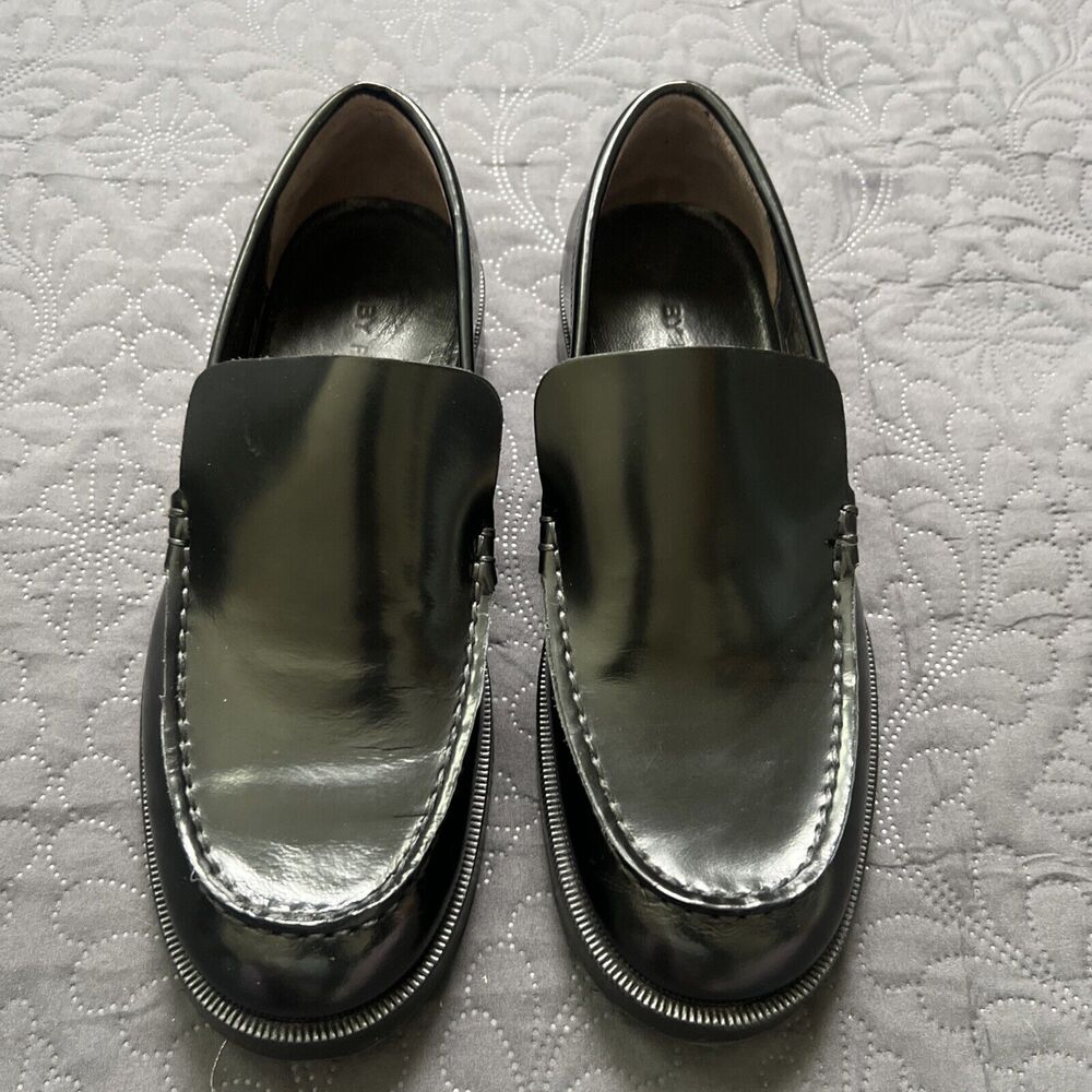 By Far Rafael Almond-Toe Slip-On Loafers Genuine Leather Women Black SZ 37/US6.5